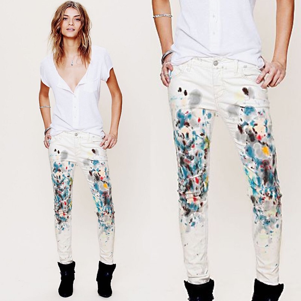 Free People Hand Painted Corduroy Pants 28